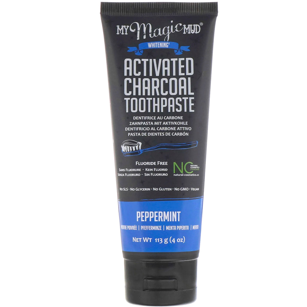 My Magic Mud Activated Charcoal Whitening Toothpaste Peppermint 4 oz Pack of 3