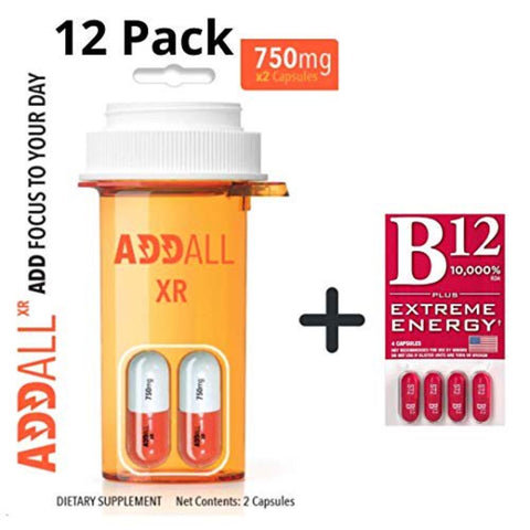 Addall XR Brain Boost Supplement 750 mg/Cap 12 Pack (24 caps)  + Stacker2 B12 4 Capsules