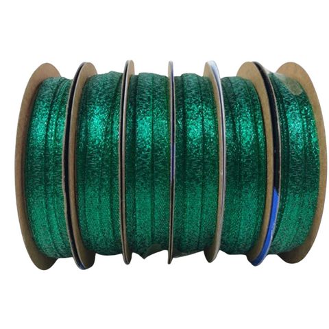 Offray Ribbon Metallic Polyester Green L: 5yds, 4.57m W: 1/4, 7mm 6 Rolls