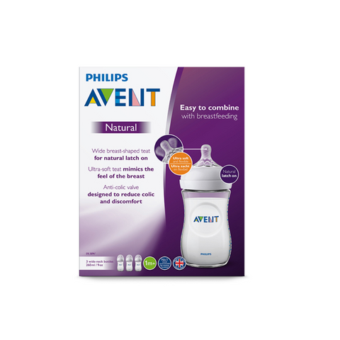 Philips Natural Baby Bottle, Clear, 9oz, 3pk
