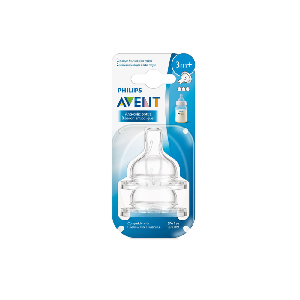 Philips Avent Anti-colic Baby Bottle Medium Flow Nipple, 2pk