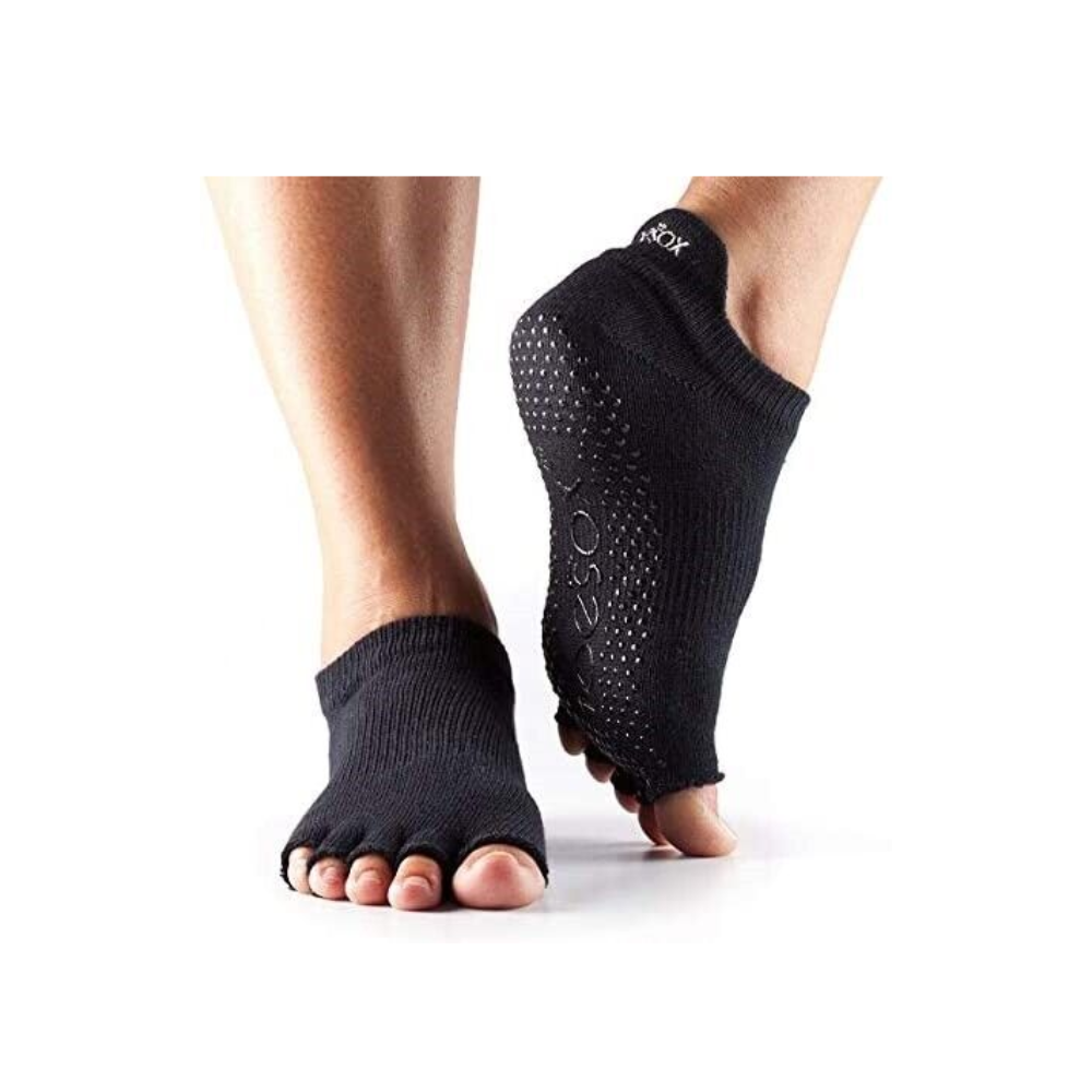 ToeSox Women's Low Rise Full Toe Grip Socks Fishnet Black M