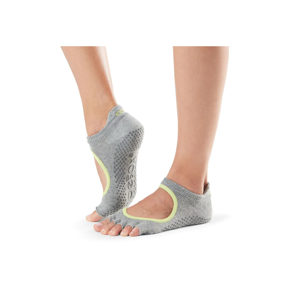 ToeSox Women's Bellarina Half Toe Grip Socks Heather Grey With Lime Trim S