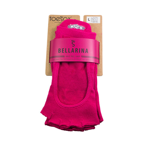 ToeSox Women's Bellarina Full Toe Grip Socks Fuchsia Size L